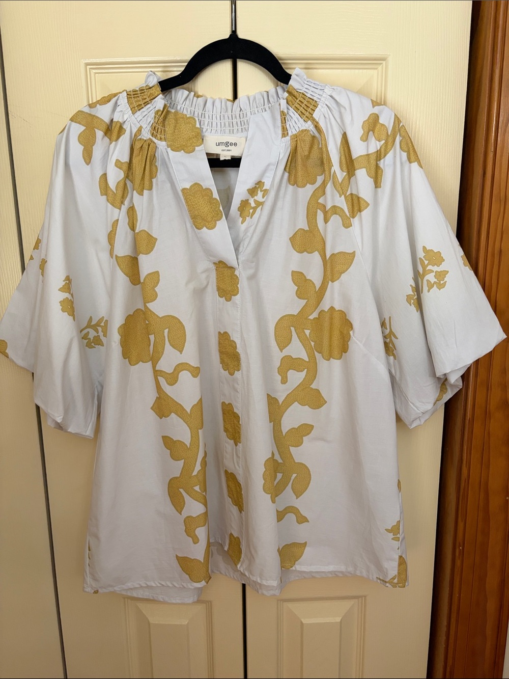 Umgee White Tunic Top with Mustard Floral Motif